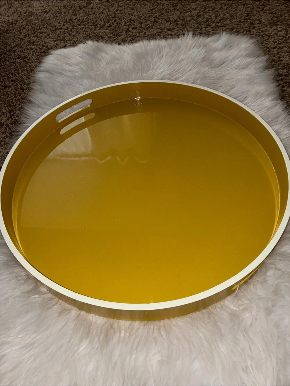 West Elm Large Lacquer Round Tray (21”) Round Mustard Yellow Serving Tray